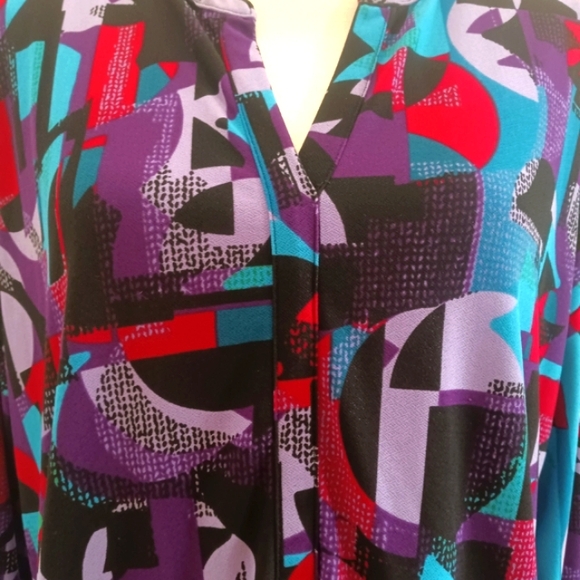 DANA BUCHMAN XL Split neck/Sleek style Long sleeve Abstract/Multi color blouse - Picture 2 of 4